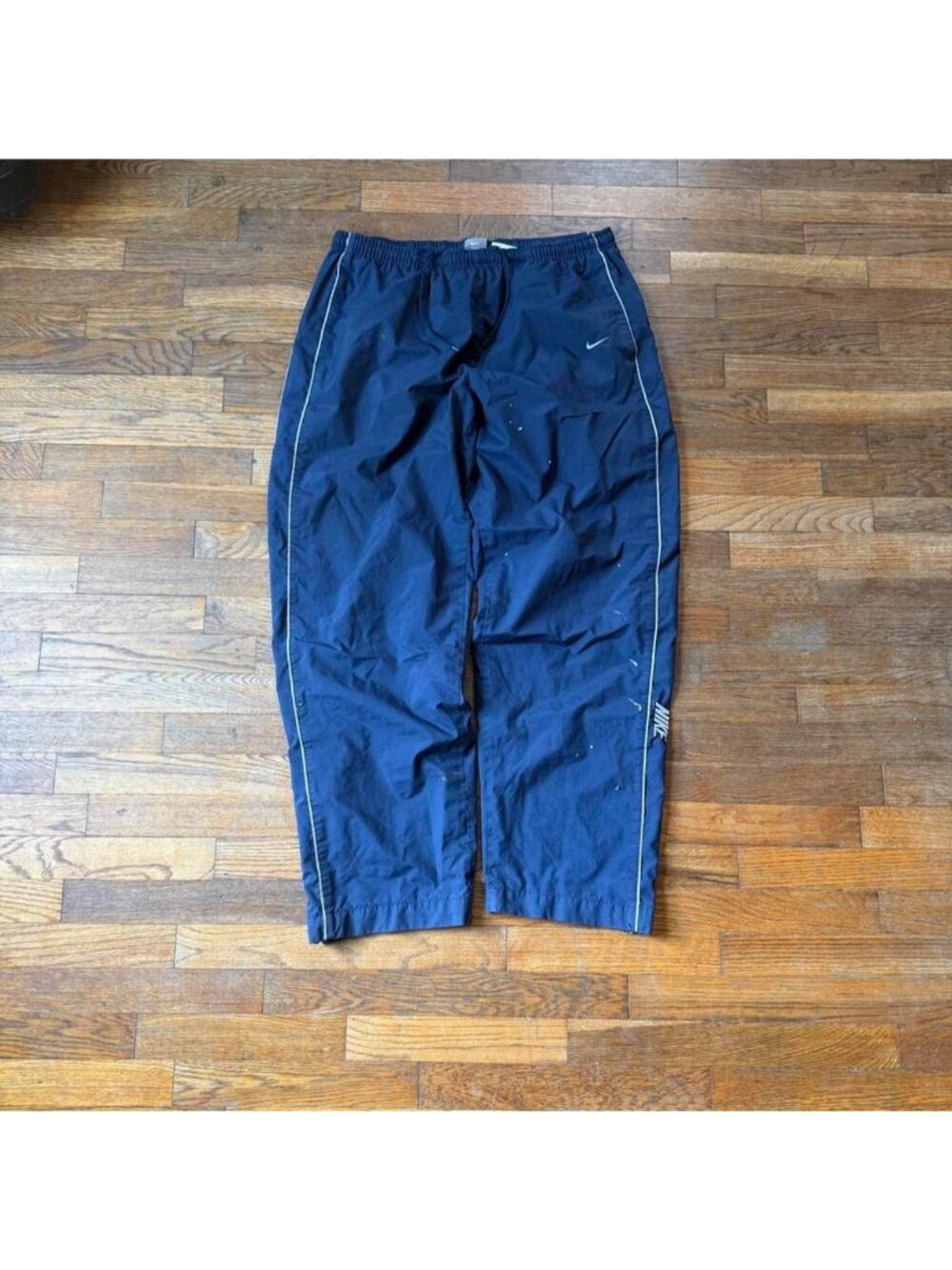 Nike Navy Blue Track Pants White Piping Distressed XL